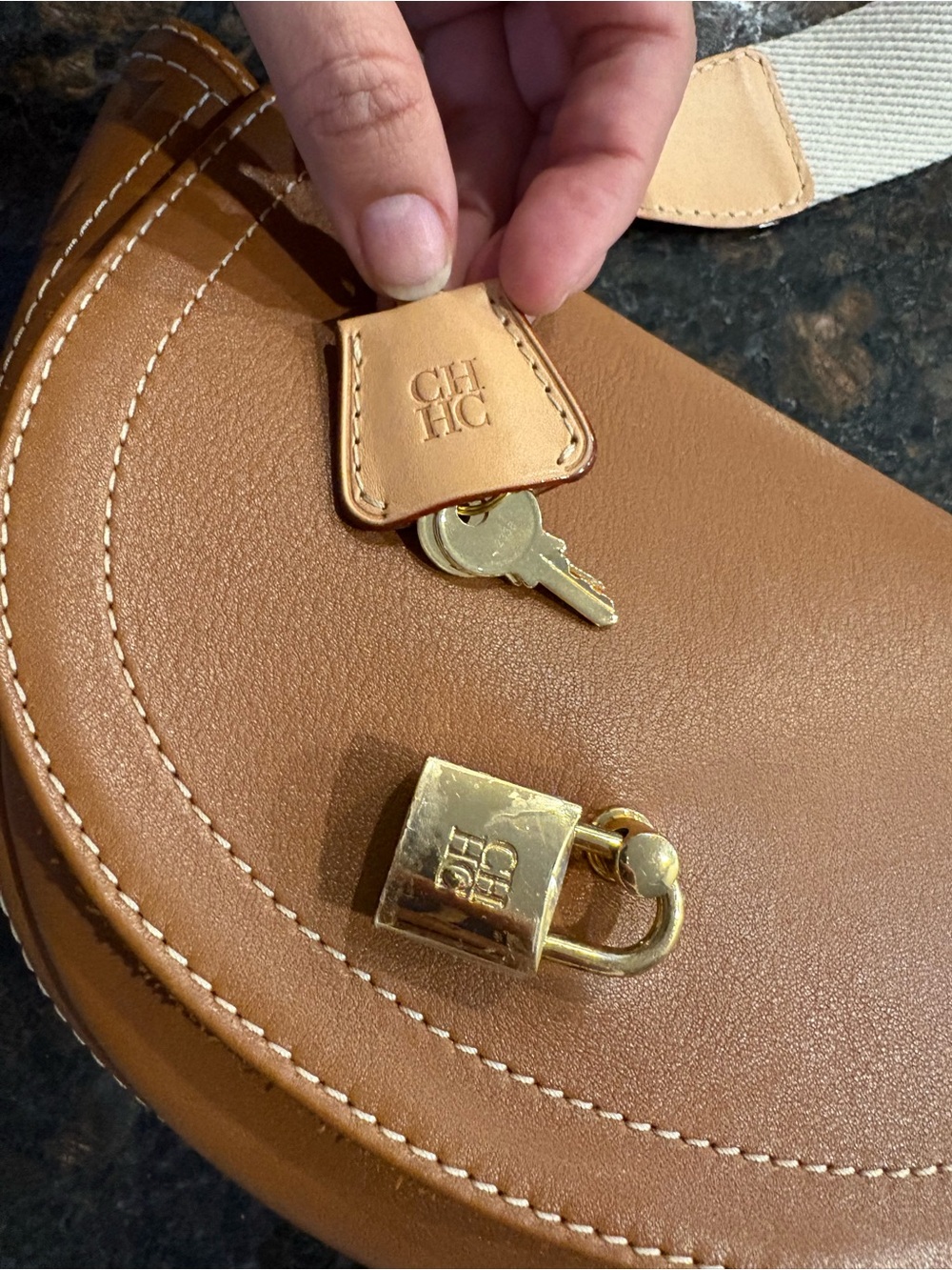 Carolina Herrera Tan Leather Crossbody Bag with Gold Hardware